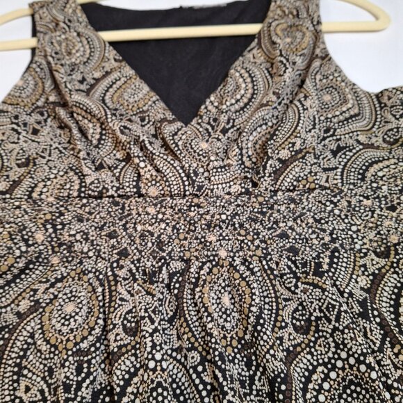 Fit & Flare Lined Netting Dress Size M Wrap Top Sleeveless Smocked Elastic Waist - Picture 7 of 15